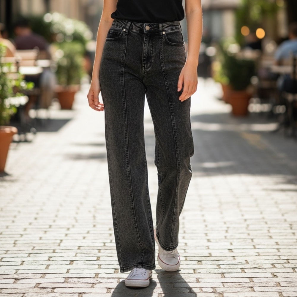 Classic High-Rise Wide Leg Jeans - Black Wash